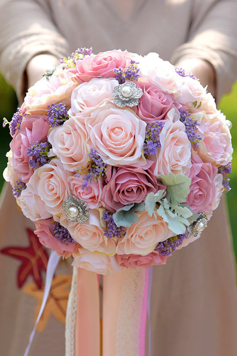 Blush Pink Artificial Hand Holding Bridal Bouquet
