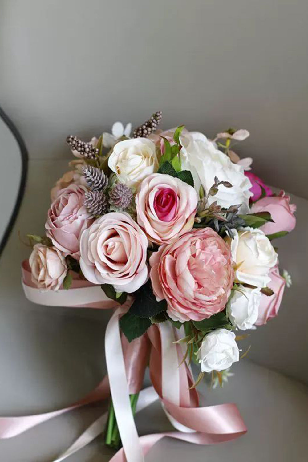 Candy Pink Artificial Hand Holding Flower Bridal Bouquet