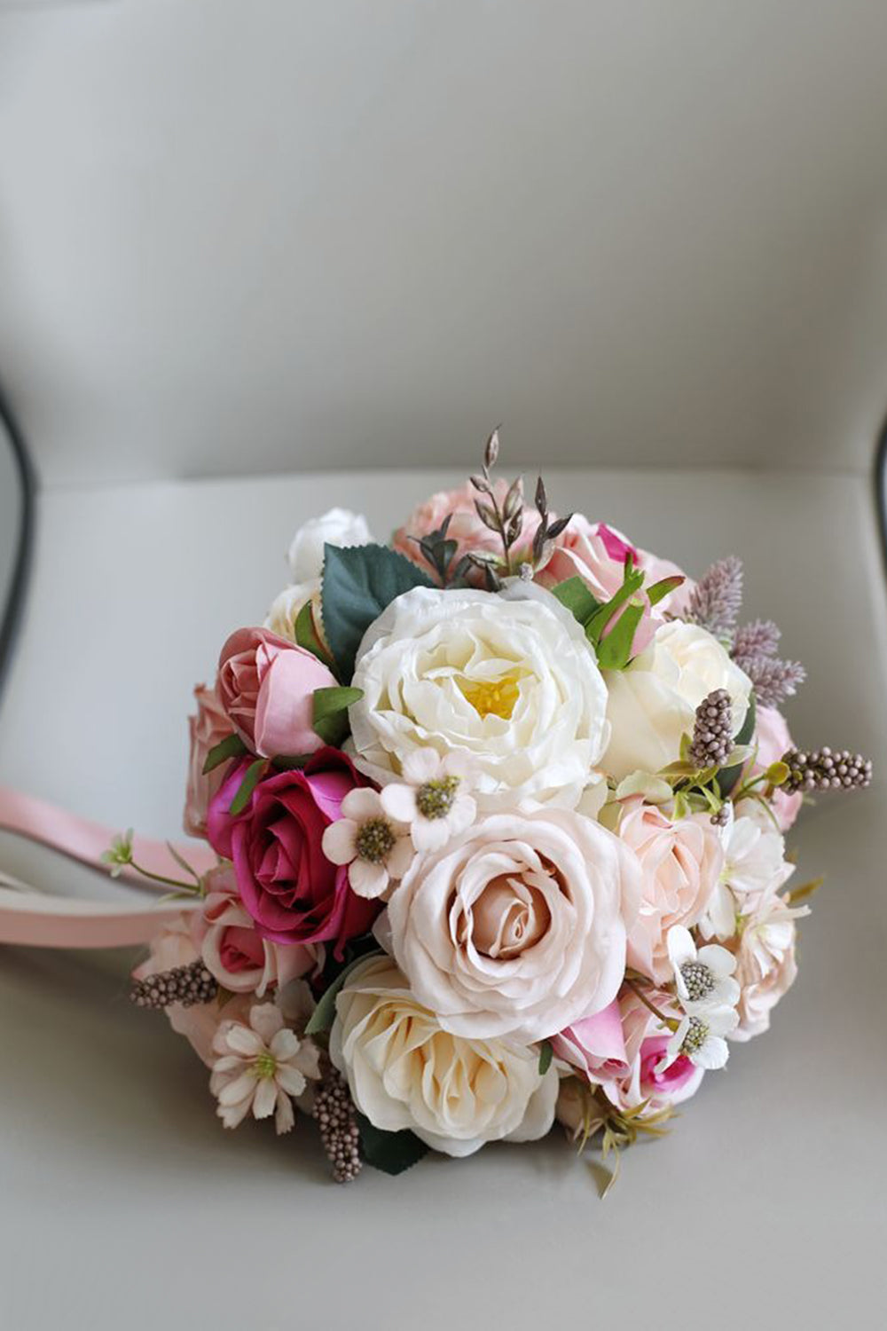 Candy Pink Artificial Hand Holding Flower Bridal Bouquet