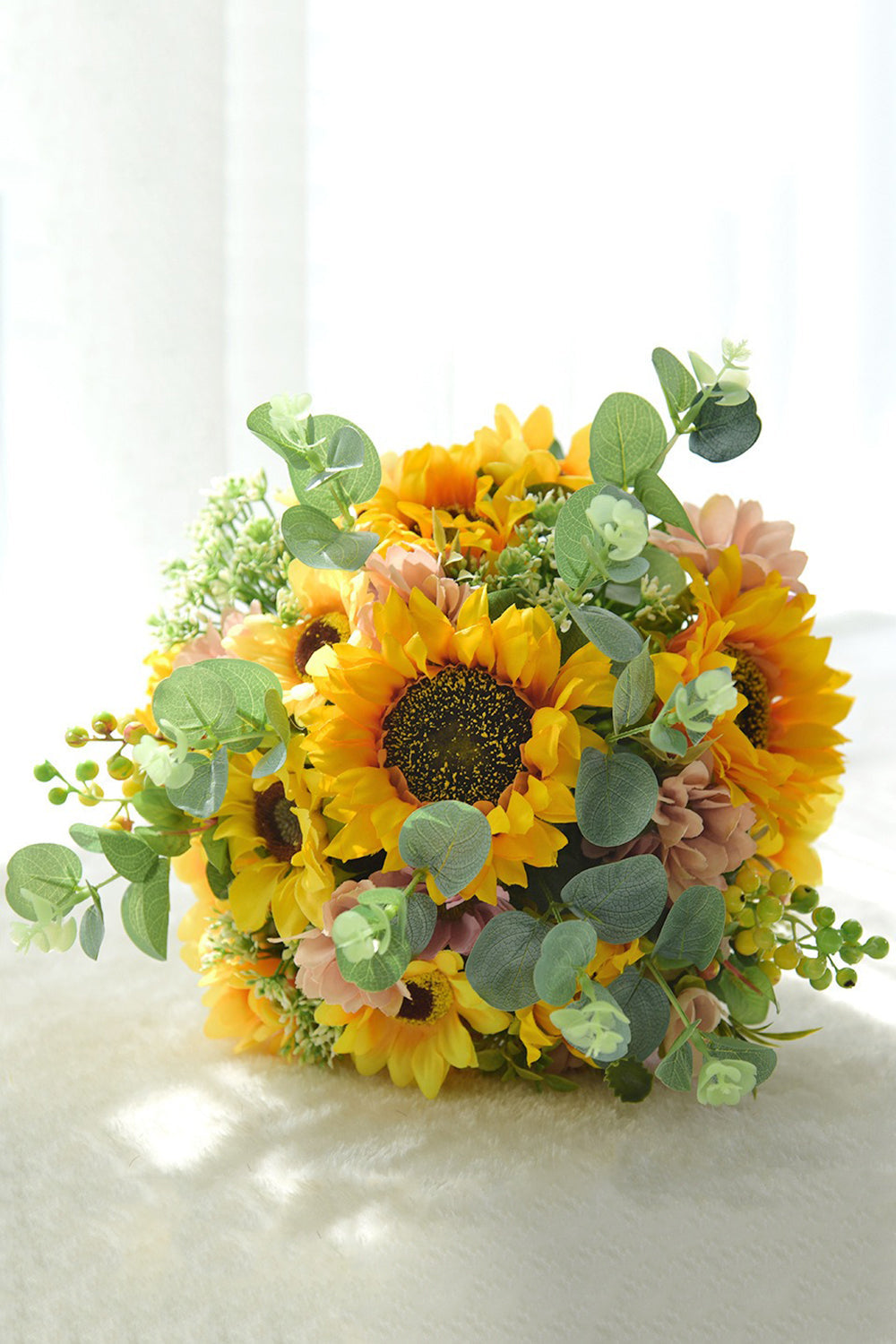 Yellow Hand Holding Bridal Bouquet with Bow
