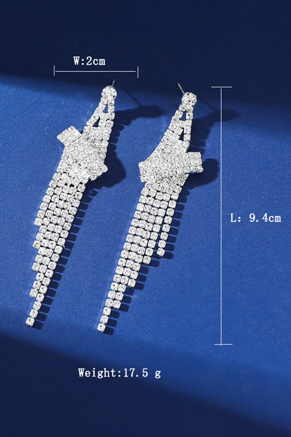 Silver Sparkly Fringed Party Drop Earrings with Rhinestones