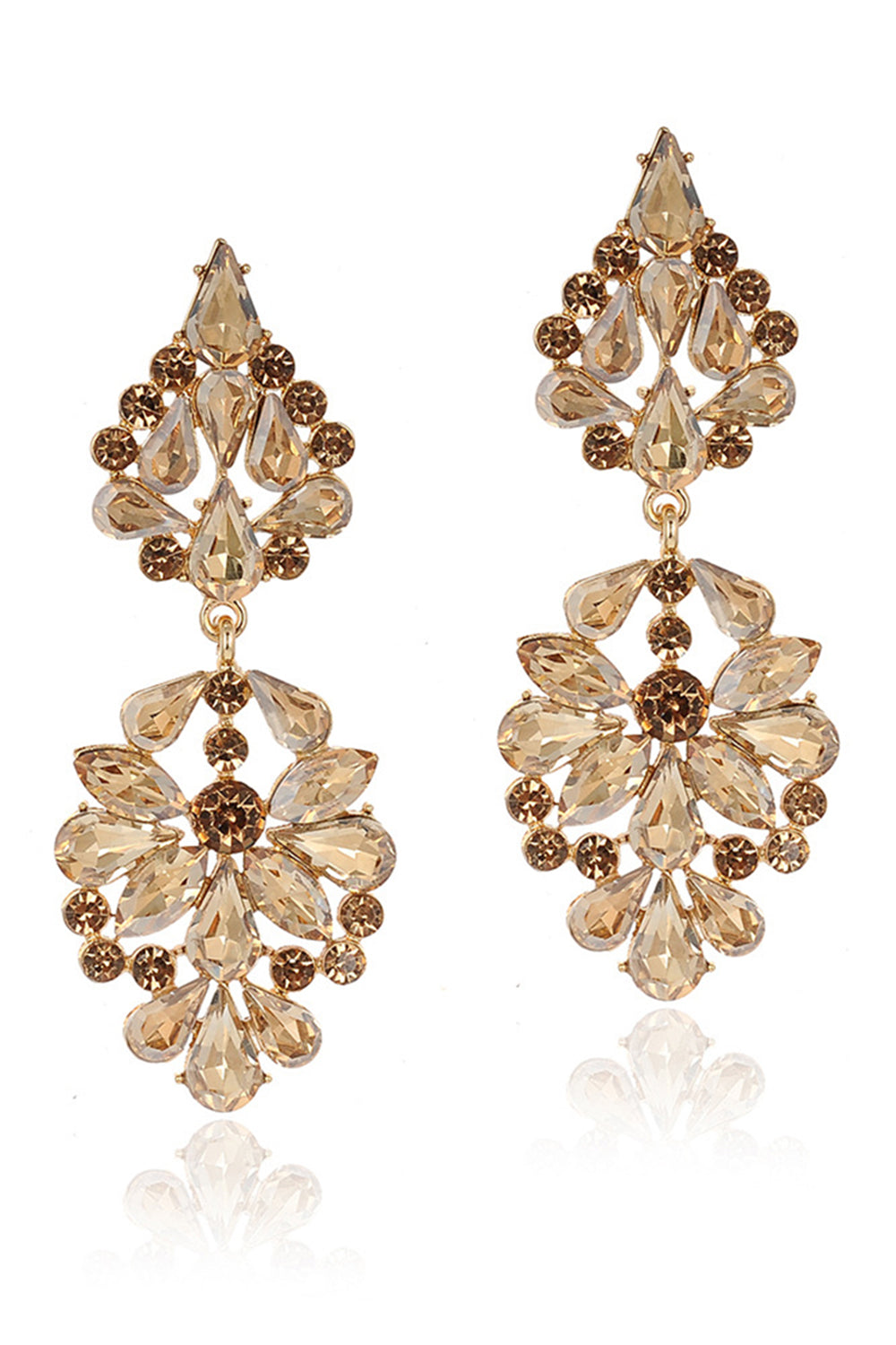 Sparkly Pink Flower Shaped Prom Drop Earrings with Rhinestones