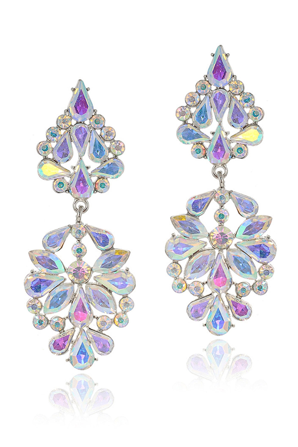 Sparkly Pink Flower Shaped Prom Drop Earrings with Rhinestones