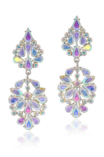 Sparkly Pink Flower Shaped Prom Drop Earrings with Rhinestones