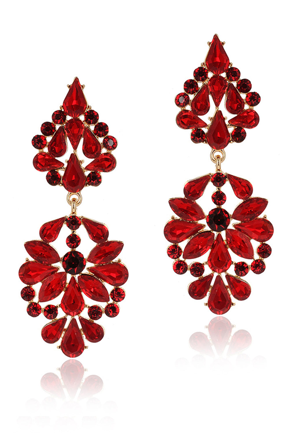 Sparkly Pink Flower Shaped Prom Drop Earrings with Rhinestones
