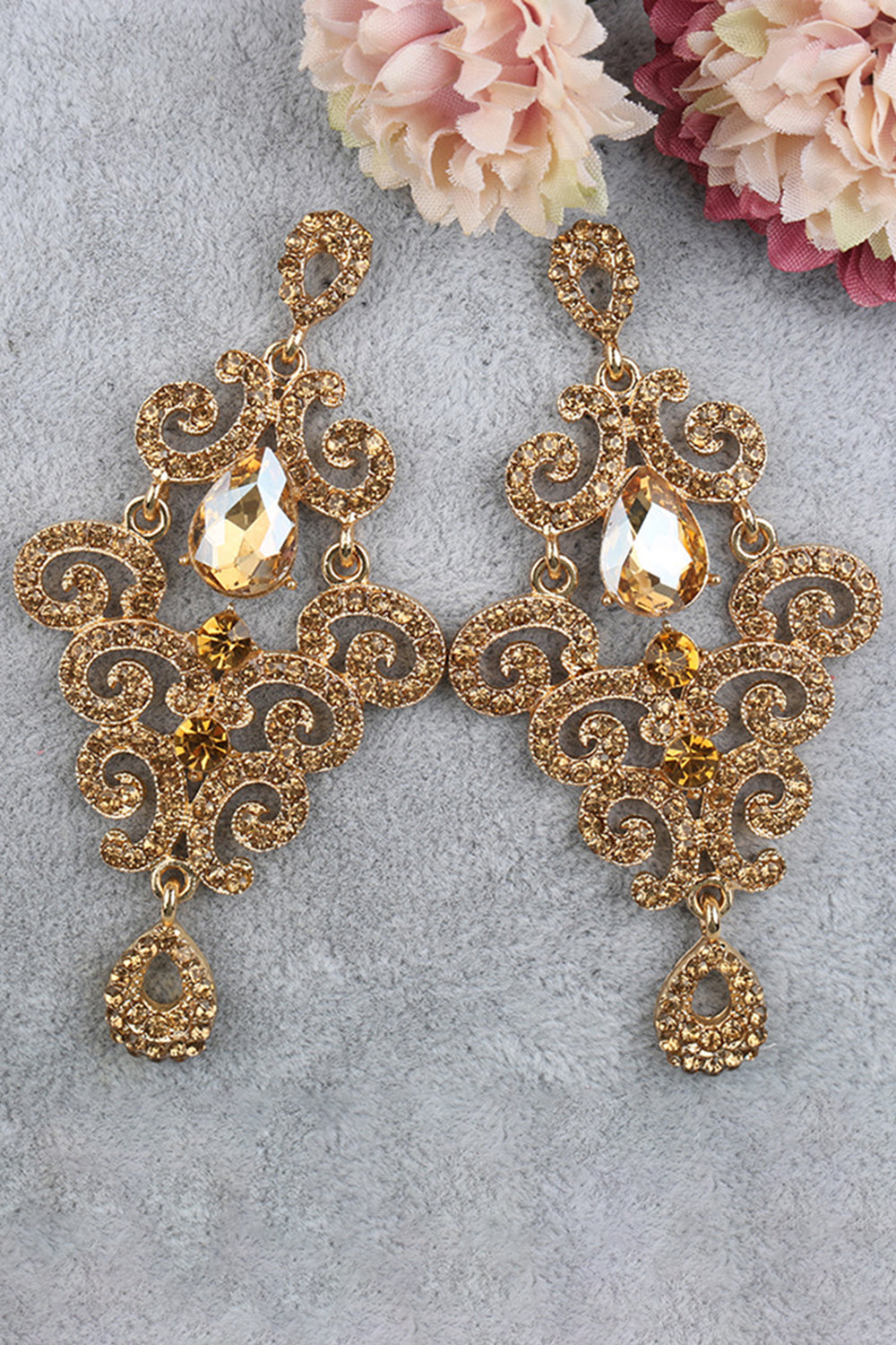 Sparkly Dark Green Leaf Shaped Prom Drop Earrings with Rhinestones