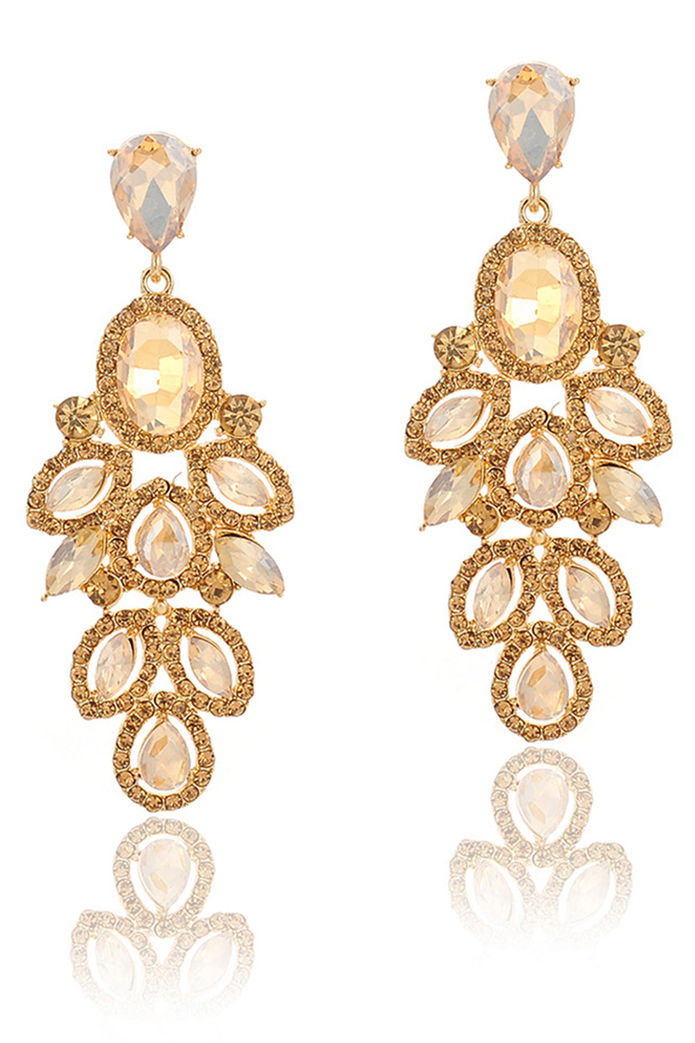 Sparkly Dark Green Leaf Shaped Prom Drop Earrings with Rhinestones