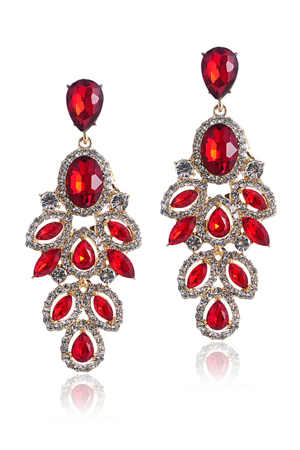 Sparkly Dark Green Leaf Shaped Prom Drop Earrings with Rhinestones