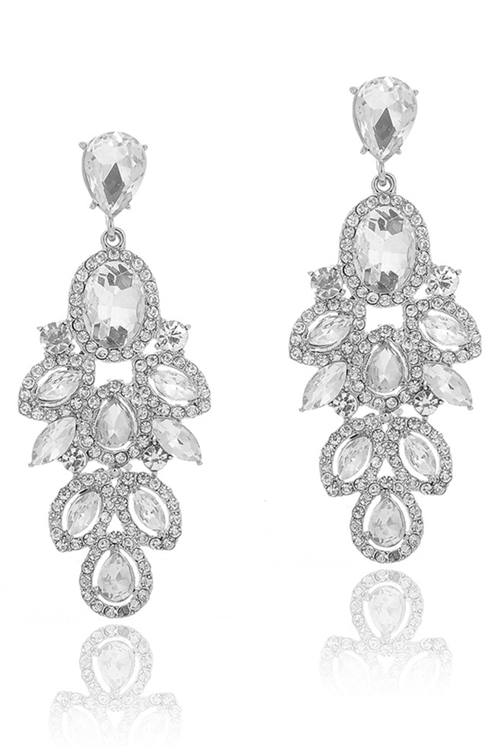 Sparkly Dark Green Leaf Shaped Prom Drop Earrings with Rhinestones