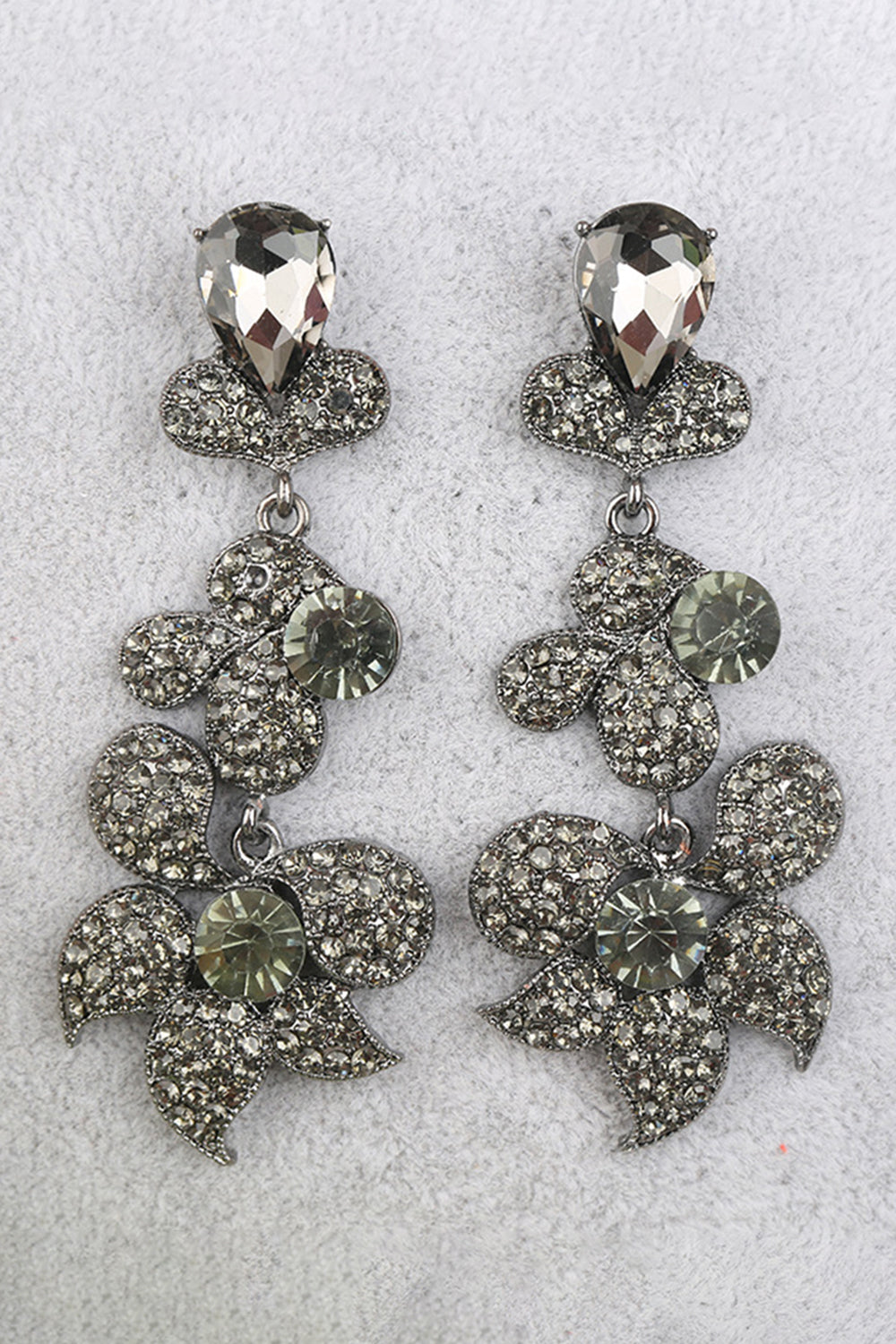 Sparkly Golden Flower Shaped Prom Drop Earrings with Rhinestones