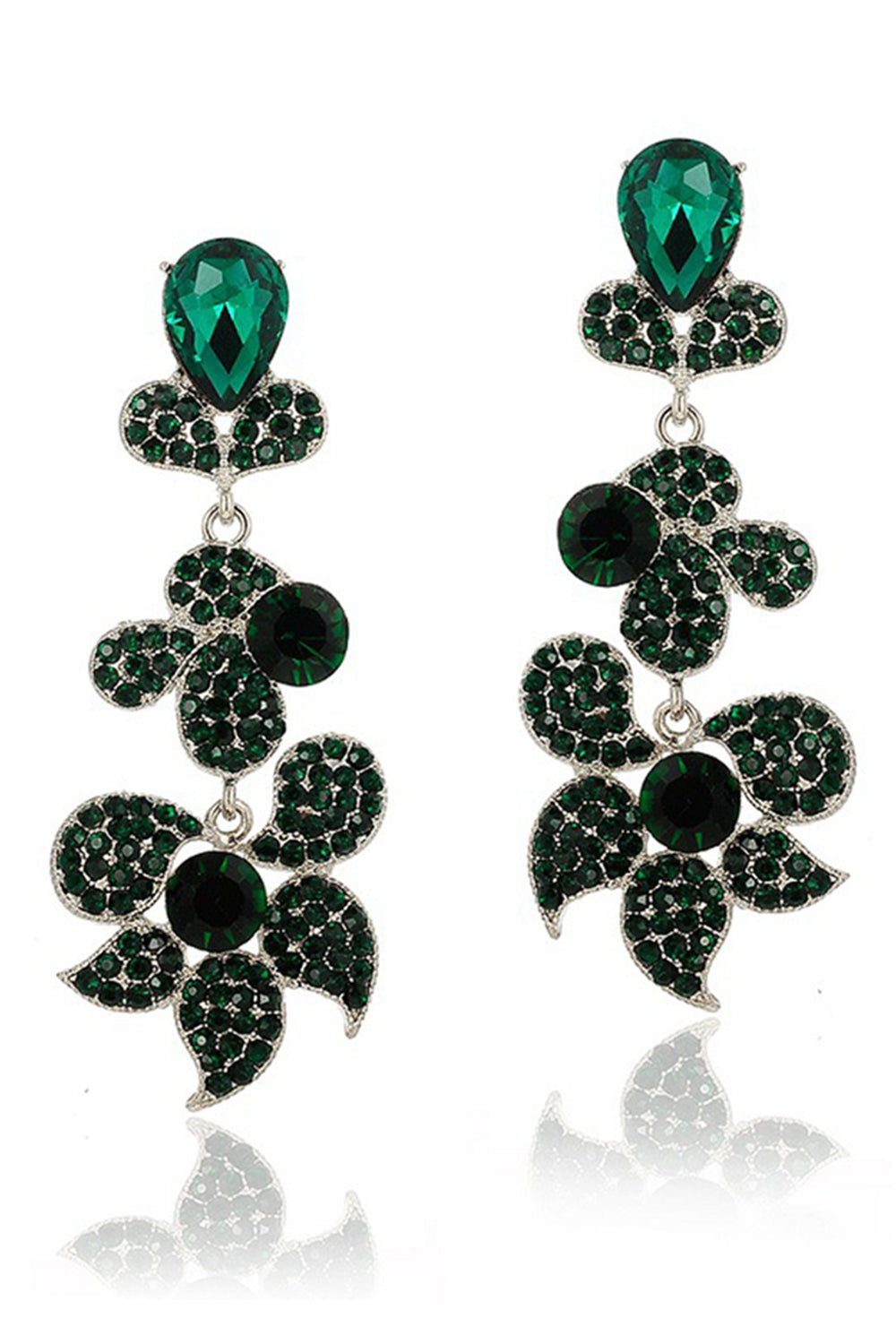 Sparkly Golden Flower Shaped Prom Drop Earrings with Rhinestones