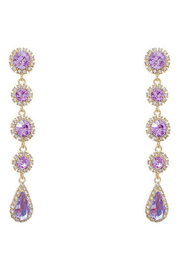 Sparkly Purple Long Prom Drop Earrings with Rhinestones