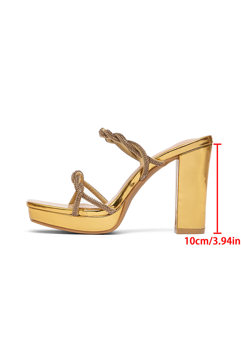 Sparkly Golden Chunky Prom High Heels with Rhinestones