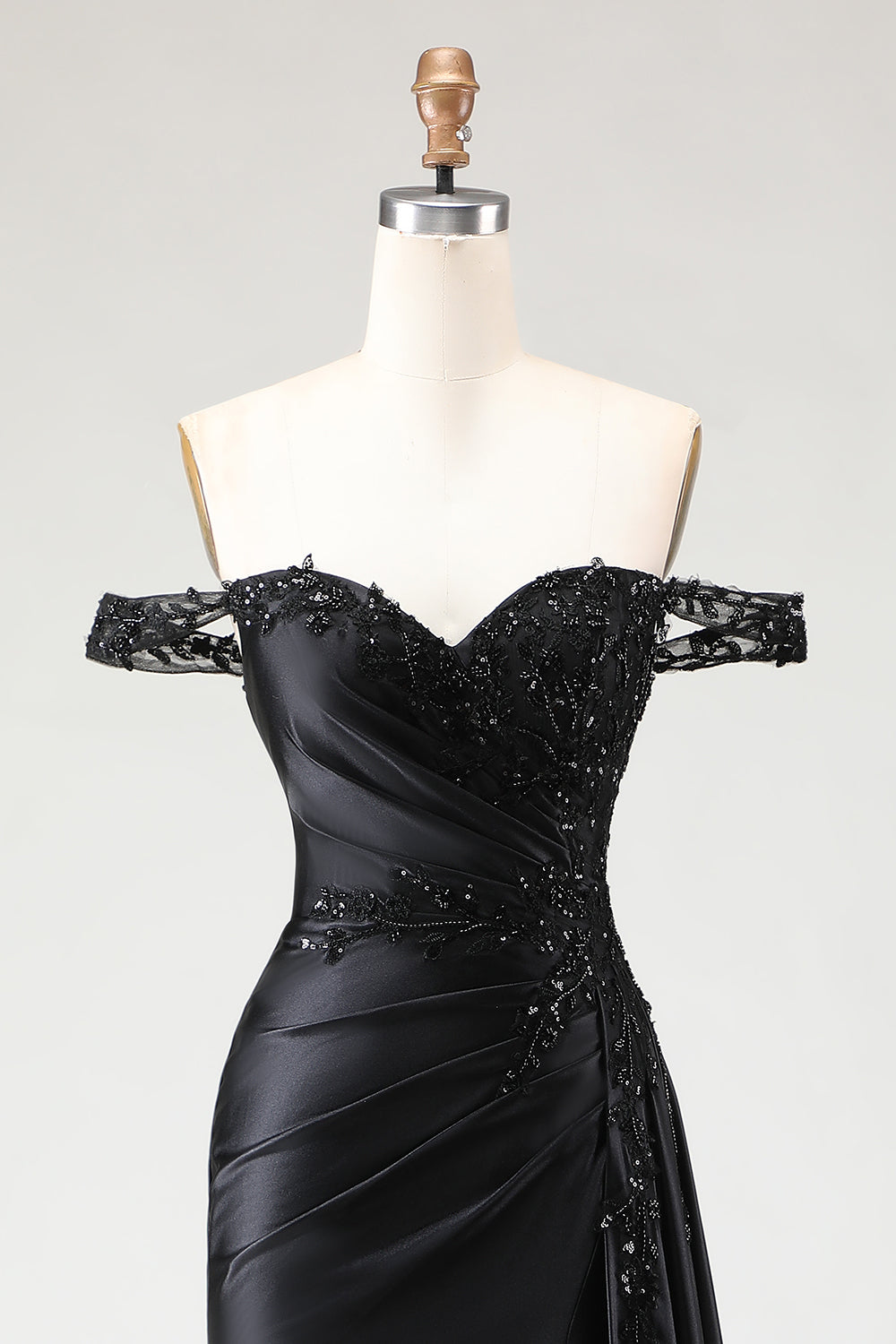 Sparkly Black Off the Shoulder Mermaid Long Prom Dress with Slit