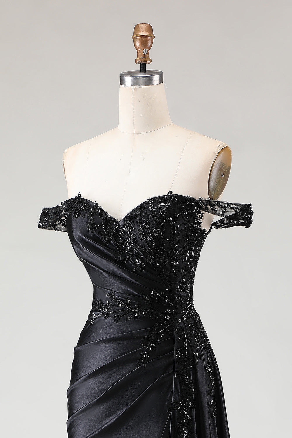Sparkly Black Off the Shoulder Mermaid Long Prom Dress with Slit
