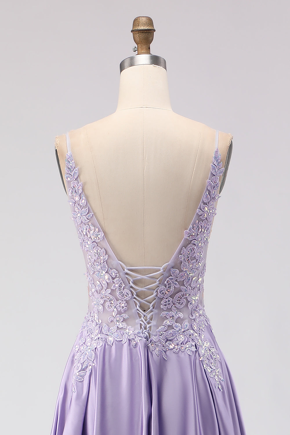 Sparkly Purple Satin A Line Appliqued Long Prom Dress with Slit