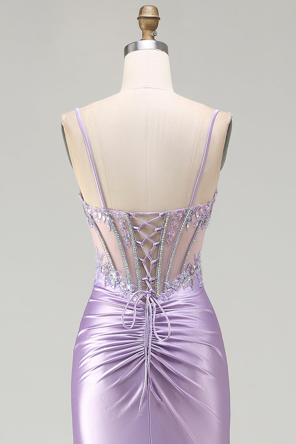 Sparkly Floral Light Purple Sequin Long Corset Prom Dress with Slit