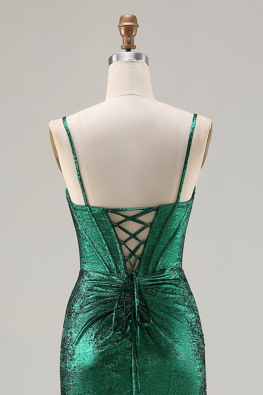 Sparkly Dark Green Beaded Mermaid Ruched Long Corset Prom Dress with Slit