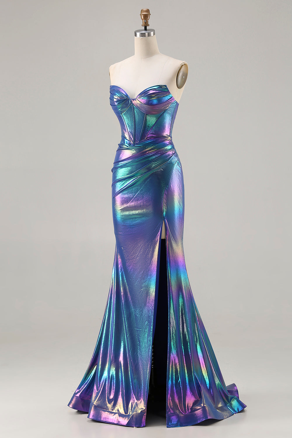 Sparkly Navy Mermaid Sweetheart Long Corset Prom Dress with Slit
