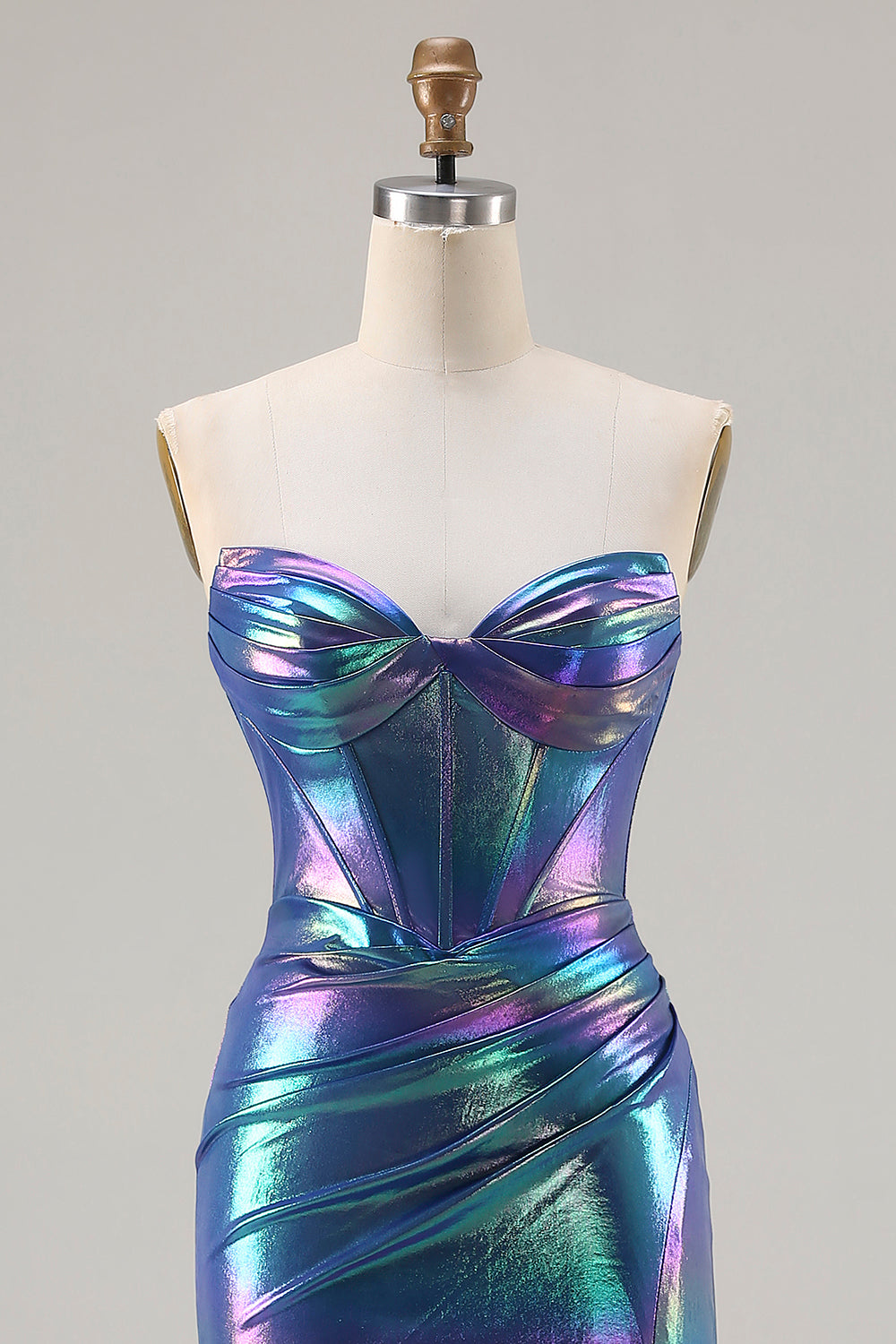 Sparkly Navy Mermaid Sweetheart Long Corset Prom Dress with Slit