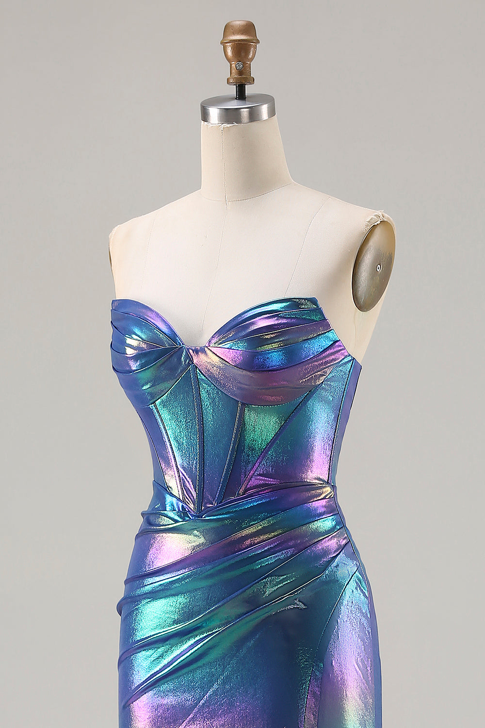 Sparkly Navy Mermaid Sweetheart Long Corset Prom Dress with Slit
