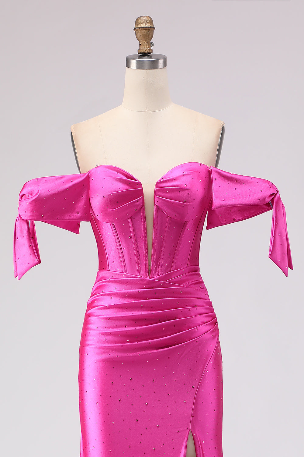 Sparkly Fuchsia Beaded Mermaid Long Corset Prom Dress with Slit