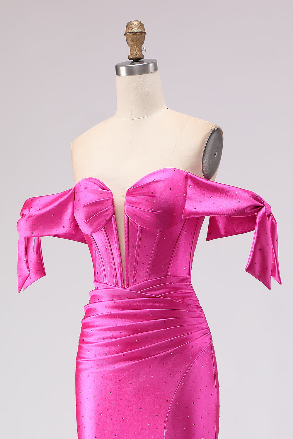 Sparkly Fuchsia Beaded Mermaid Long Corset Prom Dress with Slit