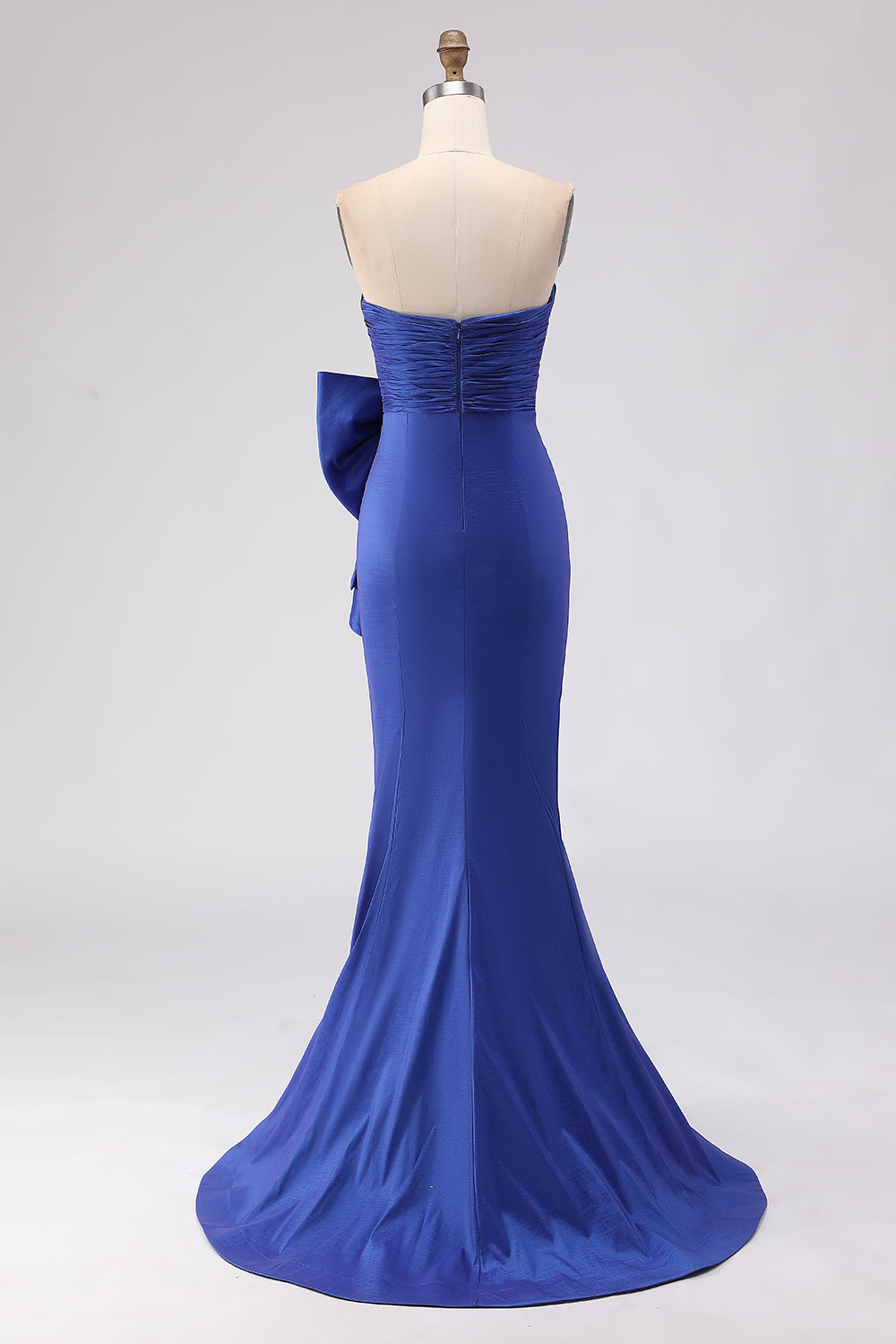 Royal Blue Satin Strapless Mermaid Long Prom Dress with Slit