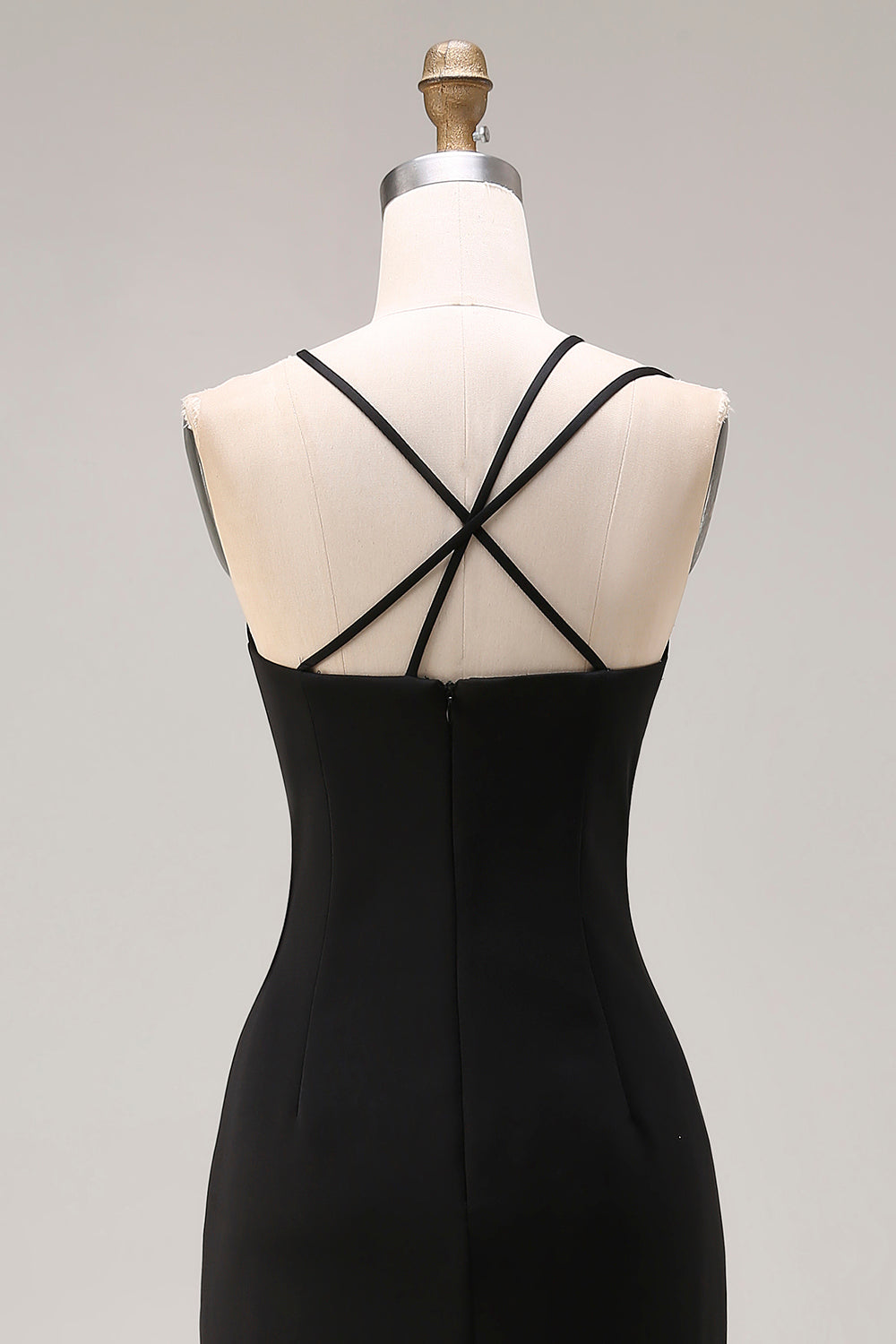 Black Spaghetti Straps Mermaid Long Prom Dress with Slit