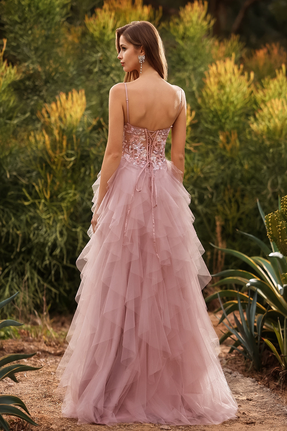 Floral Pink A Line Tulle Sweetheart Long Prom Dress with Beading