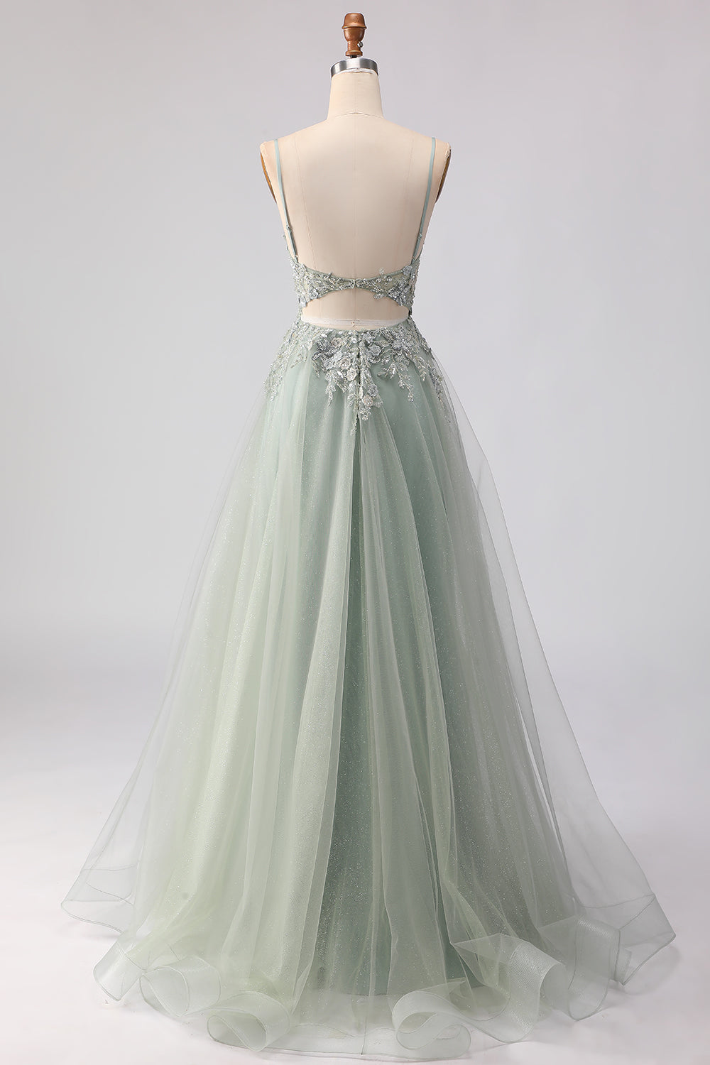 Floral Peach A Line Tulle Long Corset Prom Dress with Beading