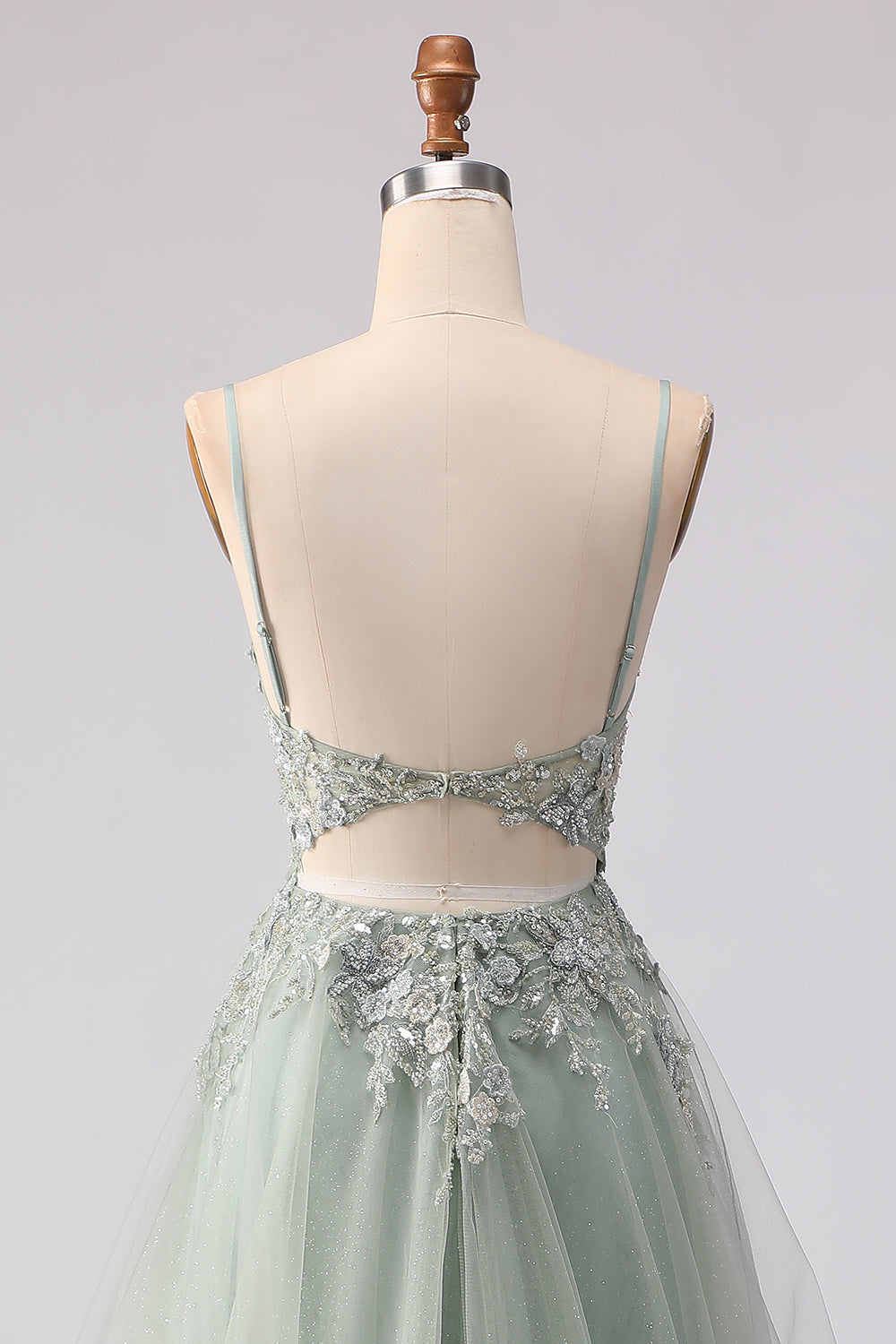 Floral Peach A Line Tulle Long Corset Prom Dress with Beading