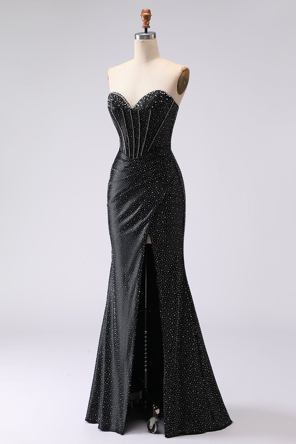 Sparkly Black Mermaid Beaded Sweetheart Long Corset Prom Dress
