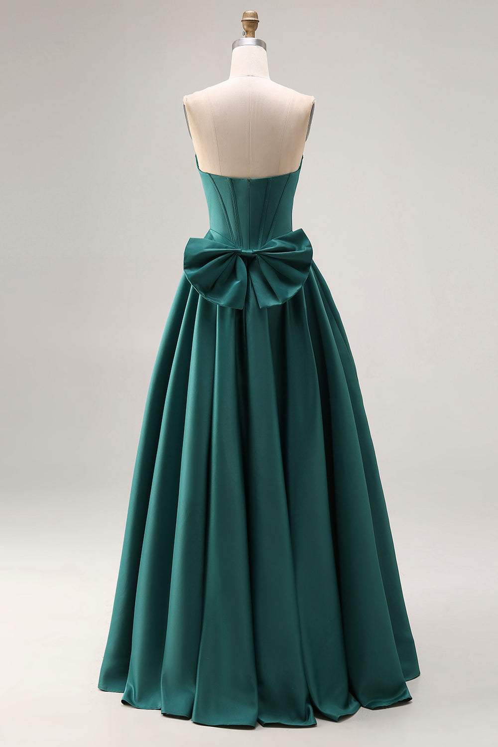 Sparkly Dark Green Sweetheart A Line Long Corset Prom Dress with Bow