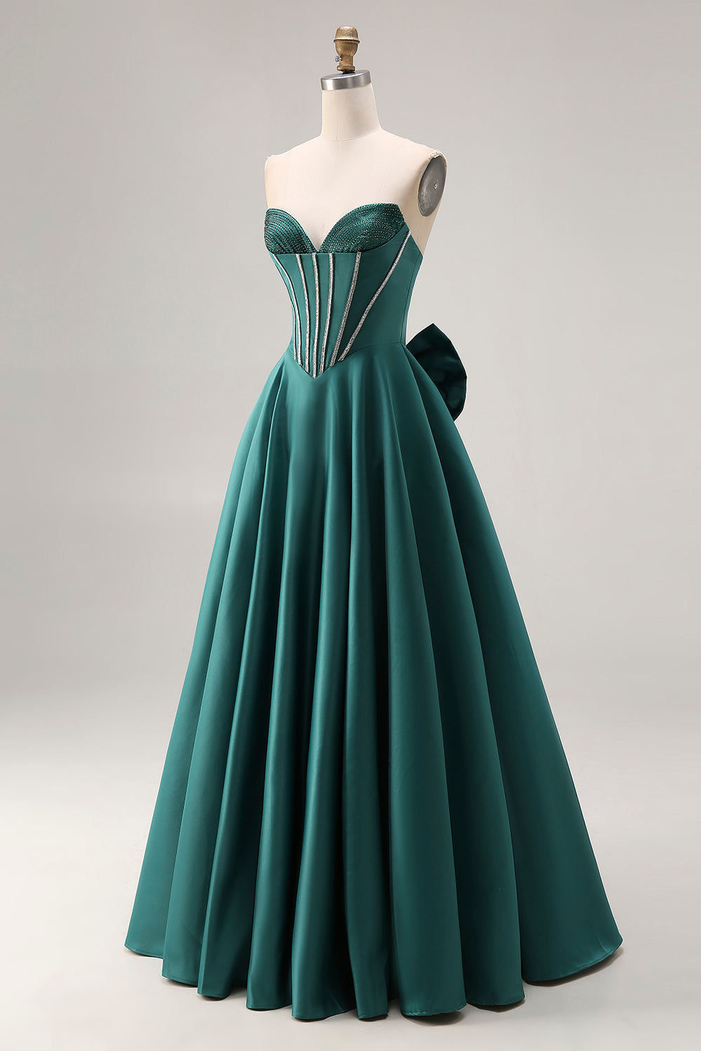 Sparkly Dark Green Sweetheart A Line Long Corset Prom Dress with Bow