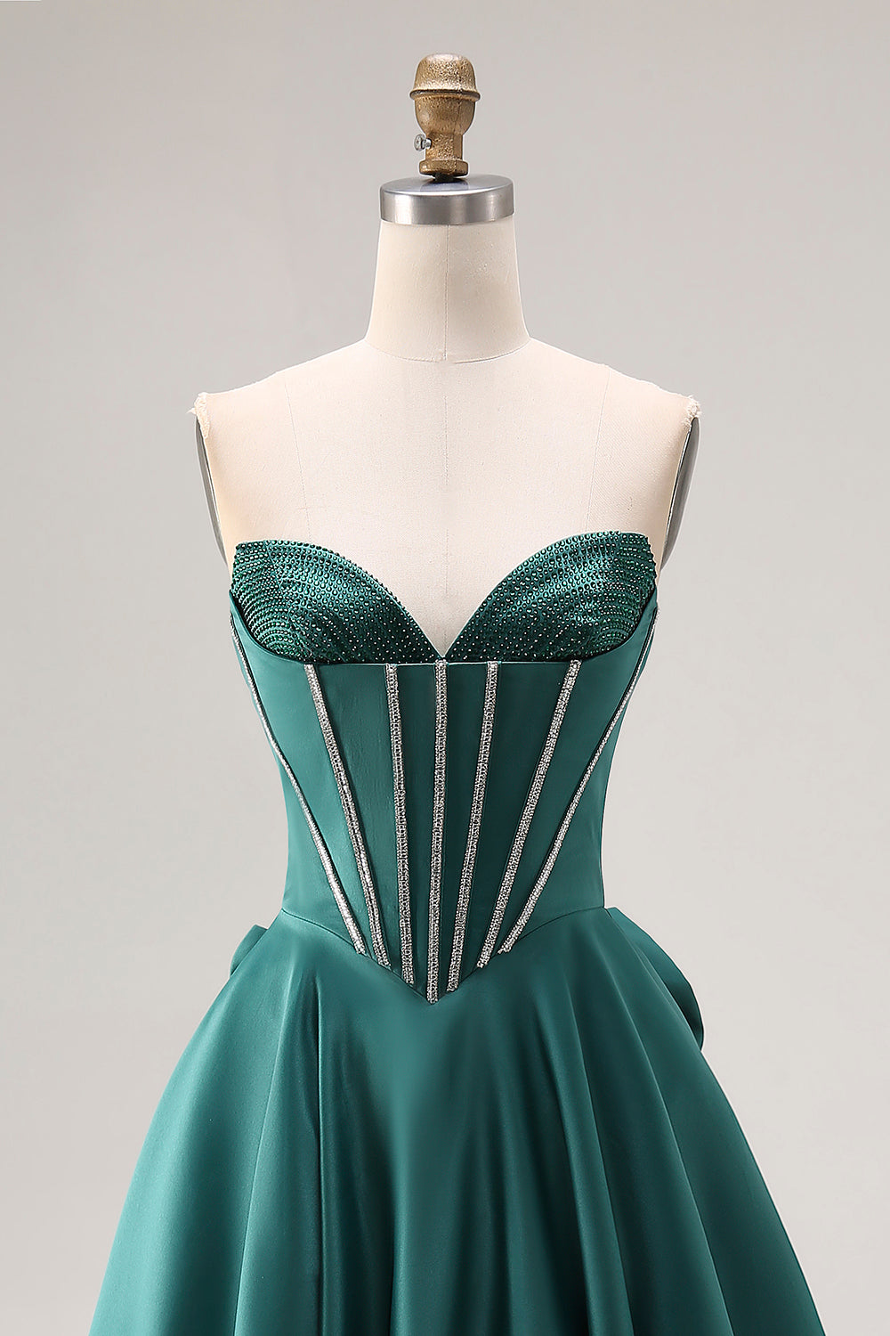 Sparkly Dark Green Sweetheart A Line Long Corset Prom Dress with Bow