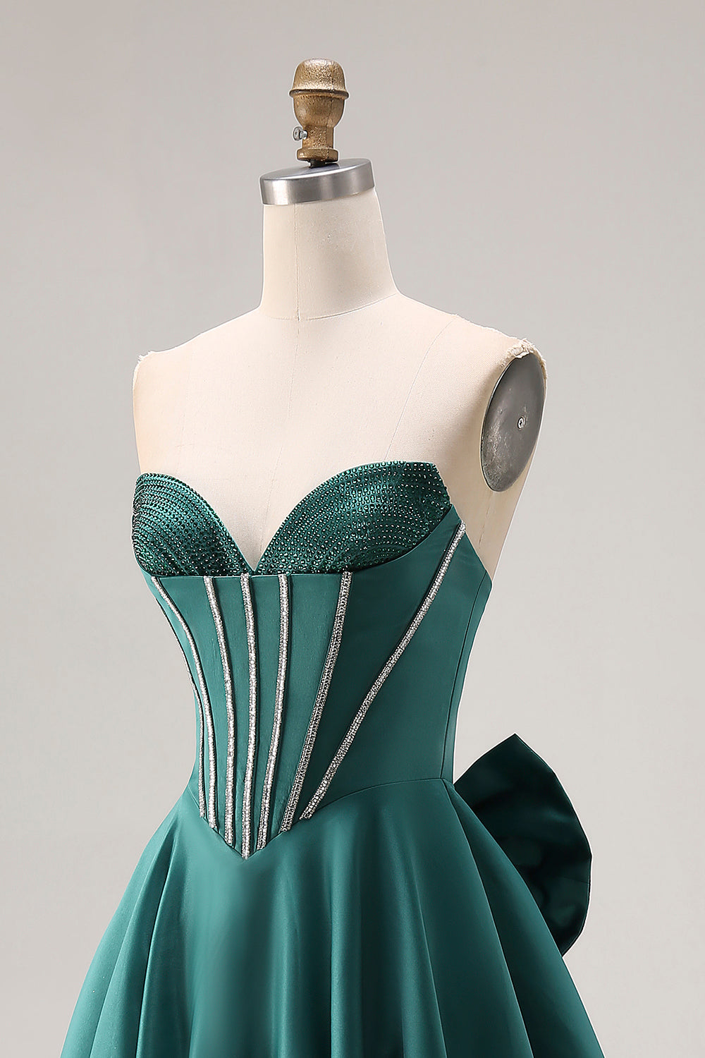 Sparkly Dark Green Sweetheart A Line Long Corset Prom Dress with Bow