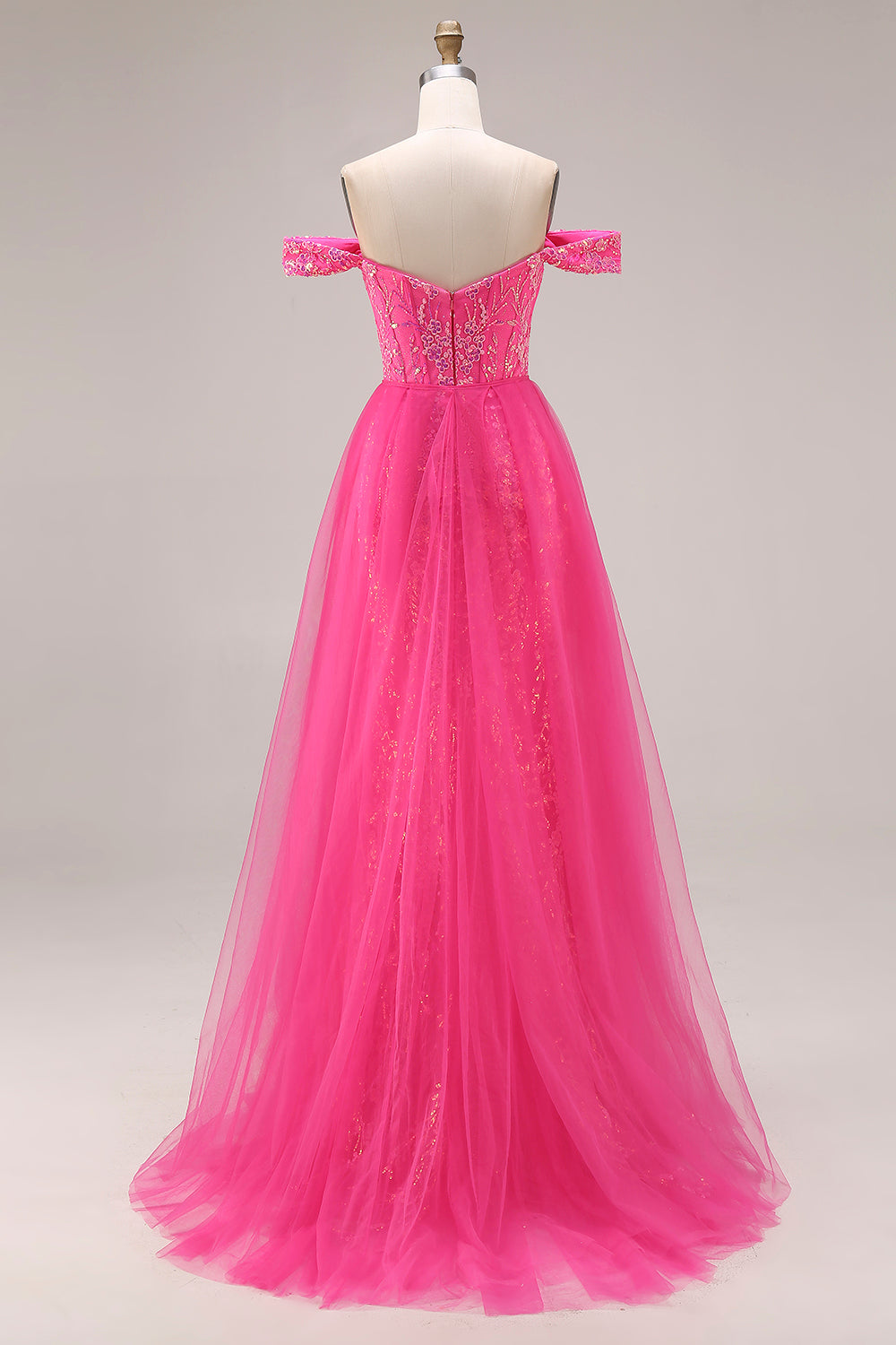 Sparkly Floral Fuchsia Mermaid Off the Shoulder Long Prom Dress with Cape