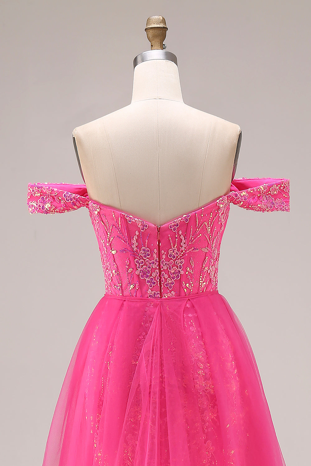 Sparkly Floral Fuchsia Mermaid Off the Shoulder Long Prom Dress with Cape