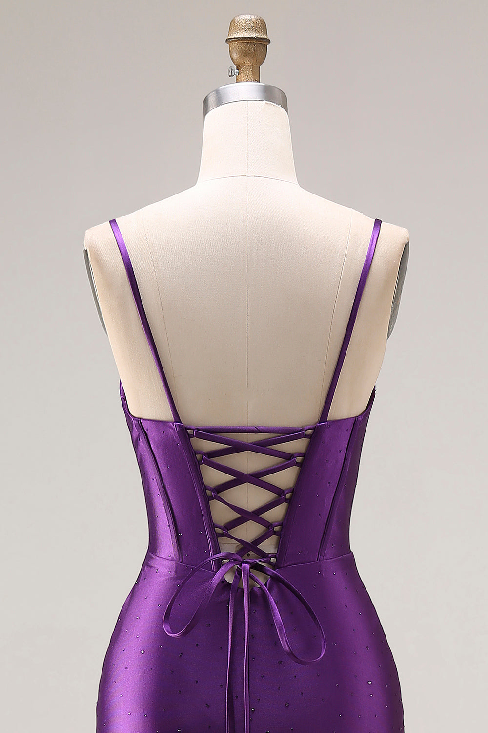 Sparkly Purple Corset Spaghetti Straps Mermaid Beaded Long Prom Dress with Slit