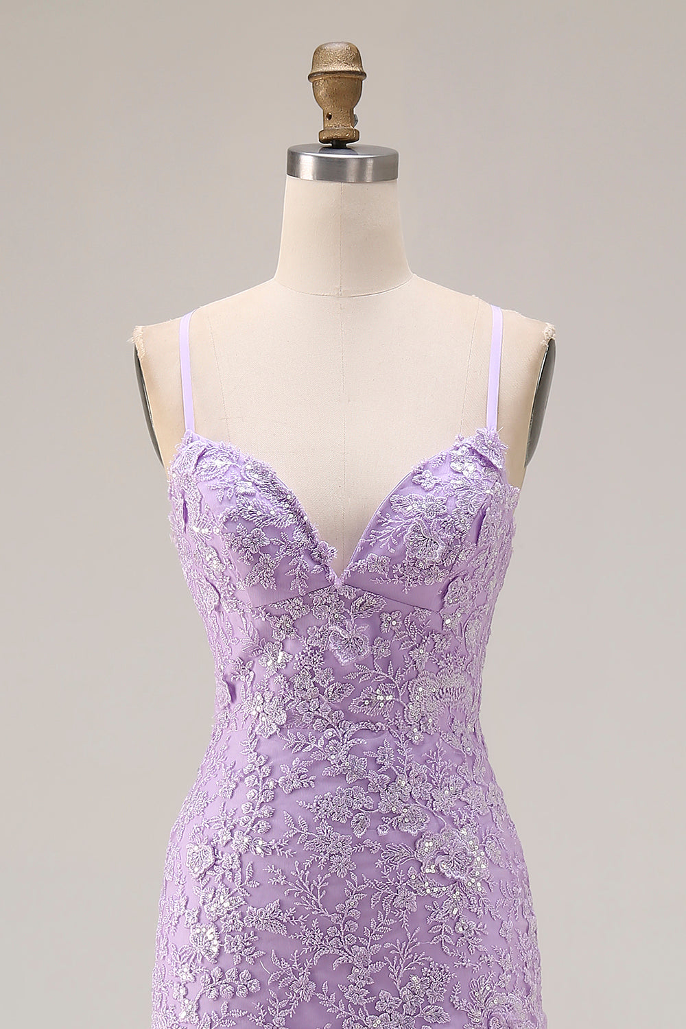 Floral Purple Mermaid Ruffled Spaghetti Straps Long Prom Dress