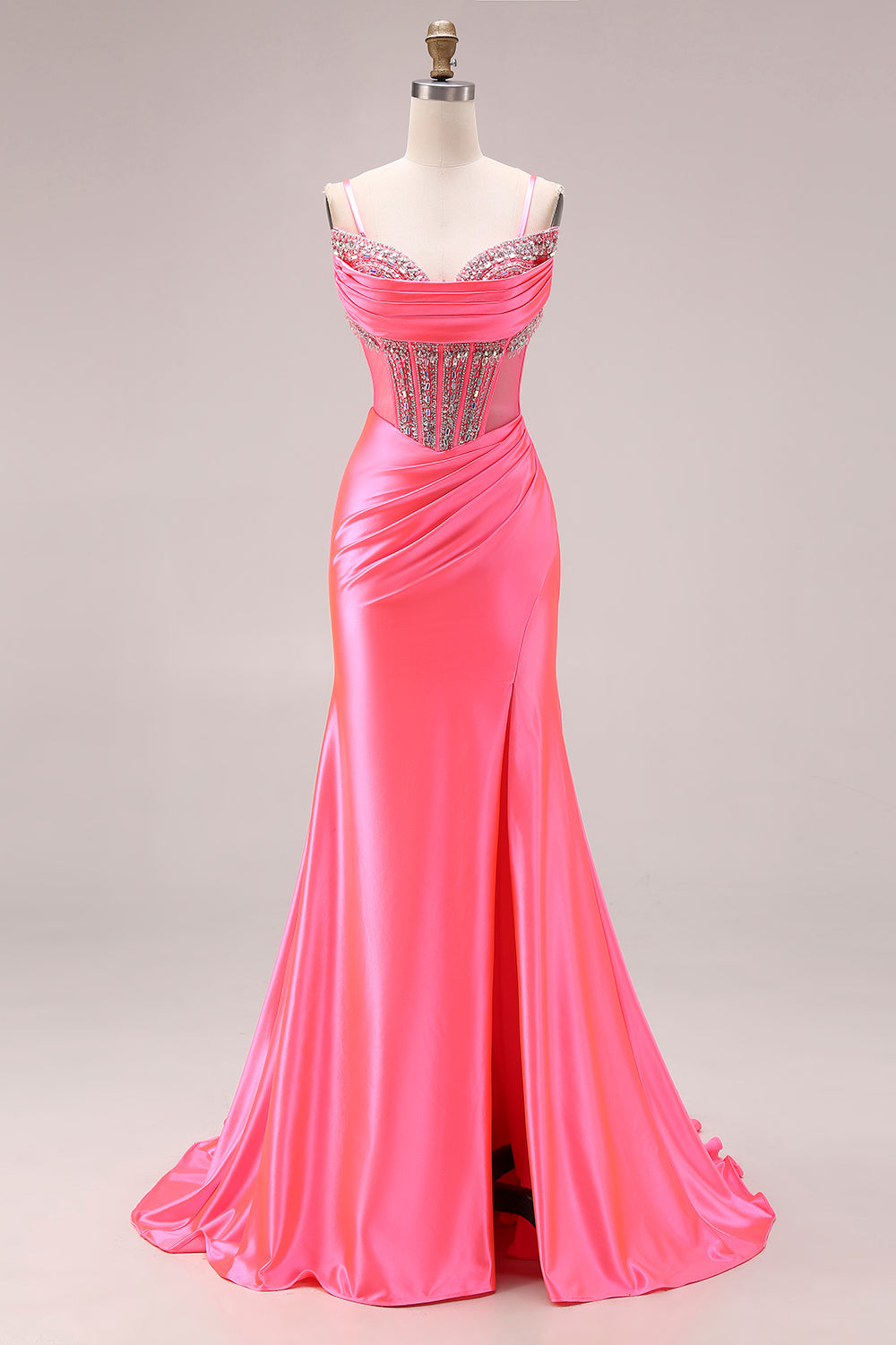 Sparkly Lake Blue Beaded Mermaid Long Corset Prom Dress with Slit