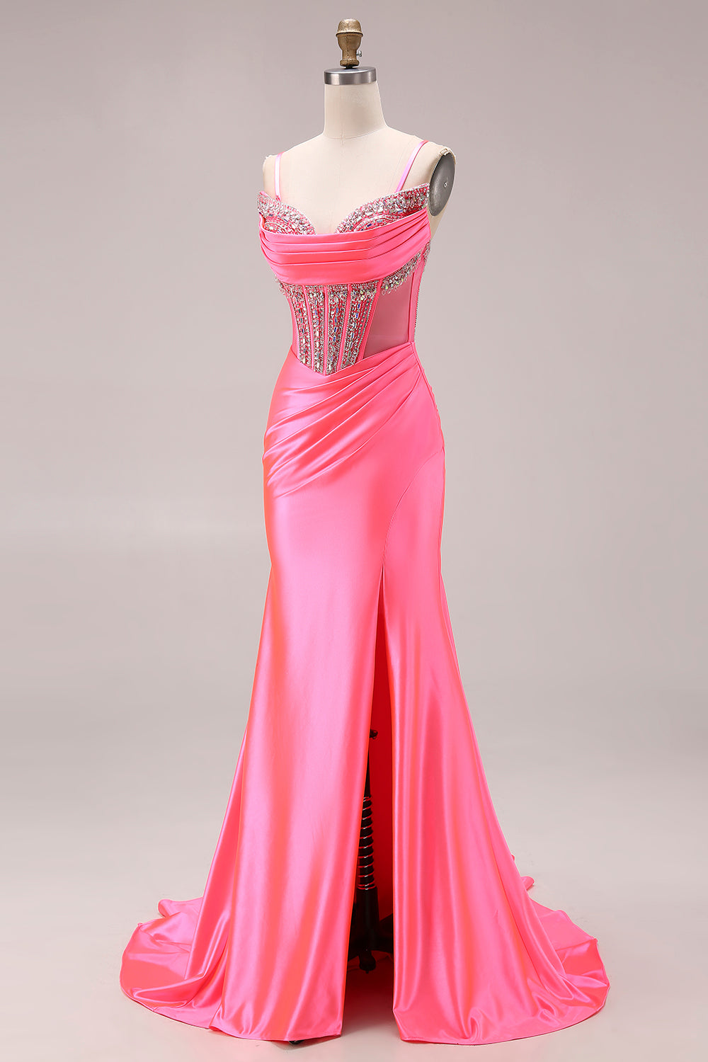 Sparkly Lake Blue Beaded Mermaid Long Corset Prom Dress with Slit