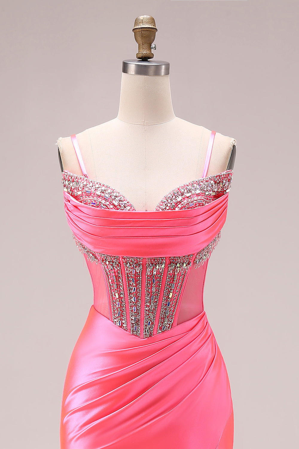 Sparkly Lake Blue Beaded Mermaid Long Corset Prom Dress with Slit