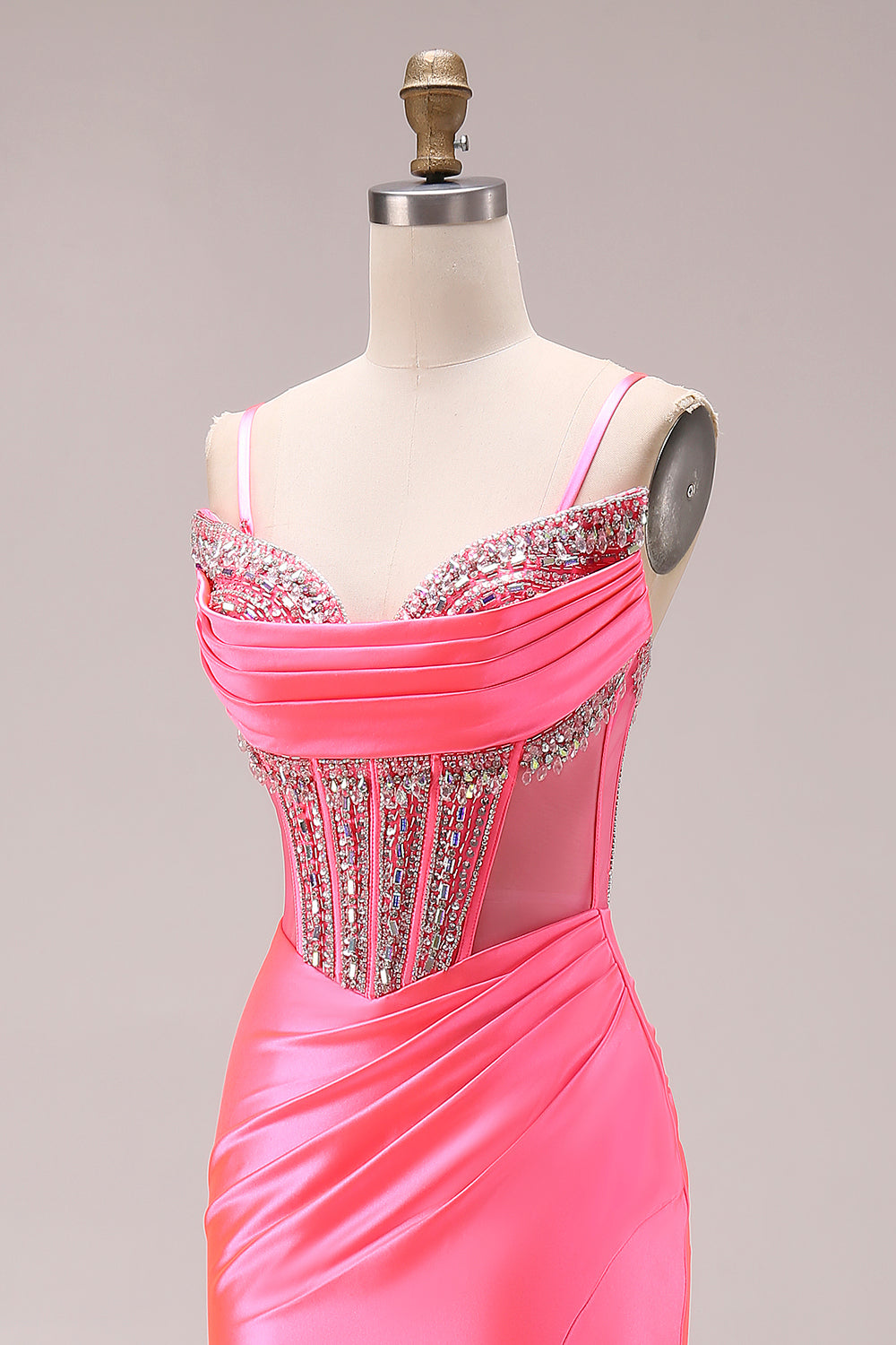 Sparkly Lake Blue Beaded Mermaid Long Corset Prom Dress with Slit