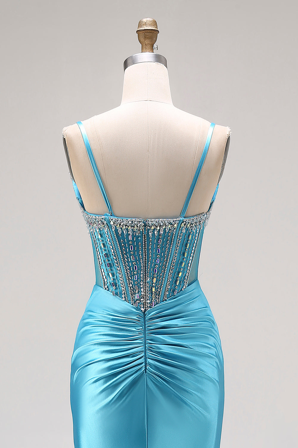 Sparkly Bright Pink Mermaid Ruched Long Corset Prom Dress with Slit