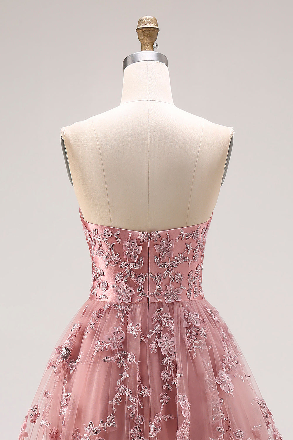 Sparkly Dusty Rose Floral A Line Sweetheart Long Prom Dress with Slit