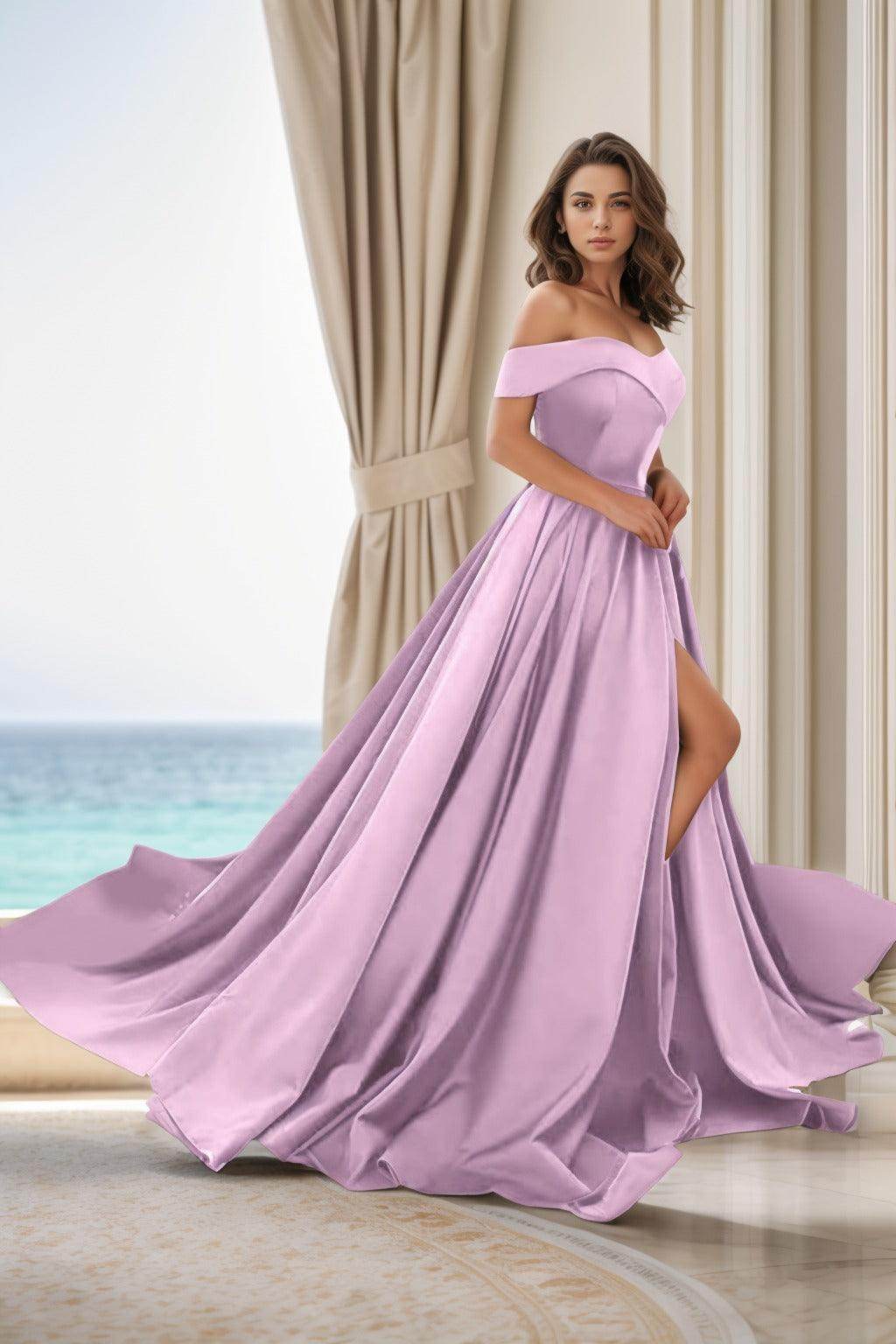 A-Line Court Train Satin Prom Dress CS0405