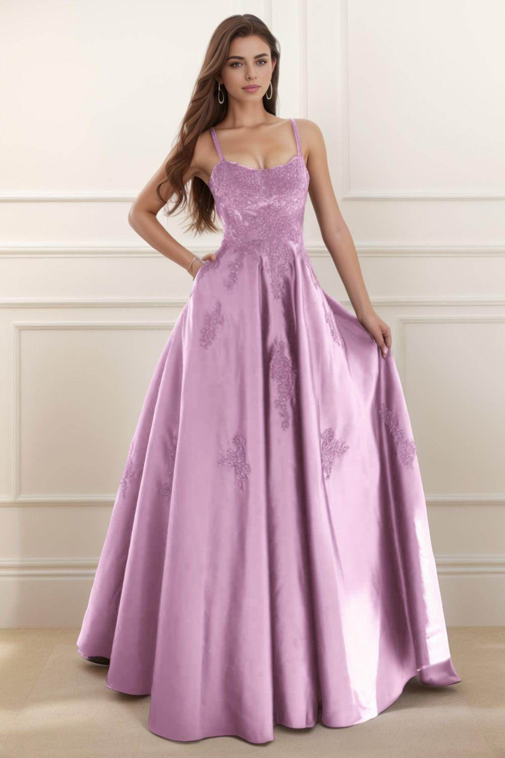 A-Line Floor Length Satin Prom Dress CS0458