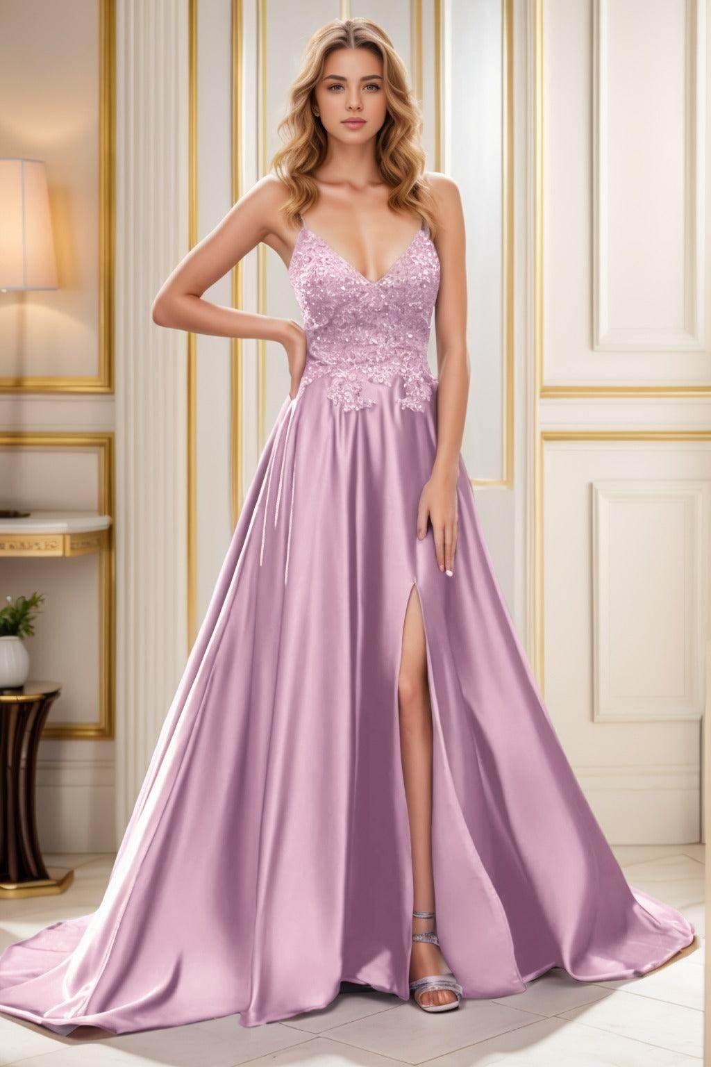 A-Line Court Train Satin Prom Dress CS0460